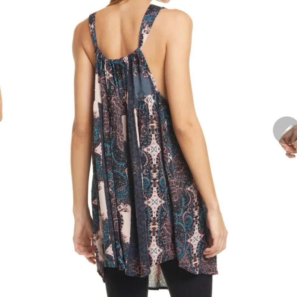 NWT Free People Black Paisley Count Me In Trapeze Tunic Tank Top Dress